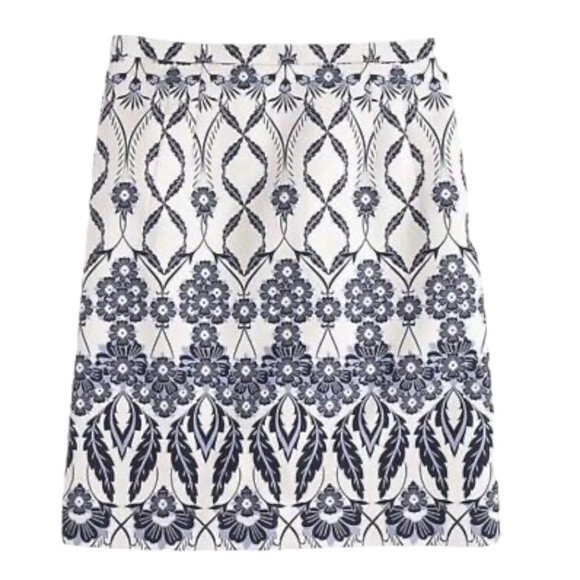 NWT J. Crew Trellis Skirt Blue & White Floral Scroll Mini A-Line Skirt Size 4 - Picture 2 of 16